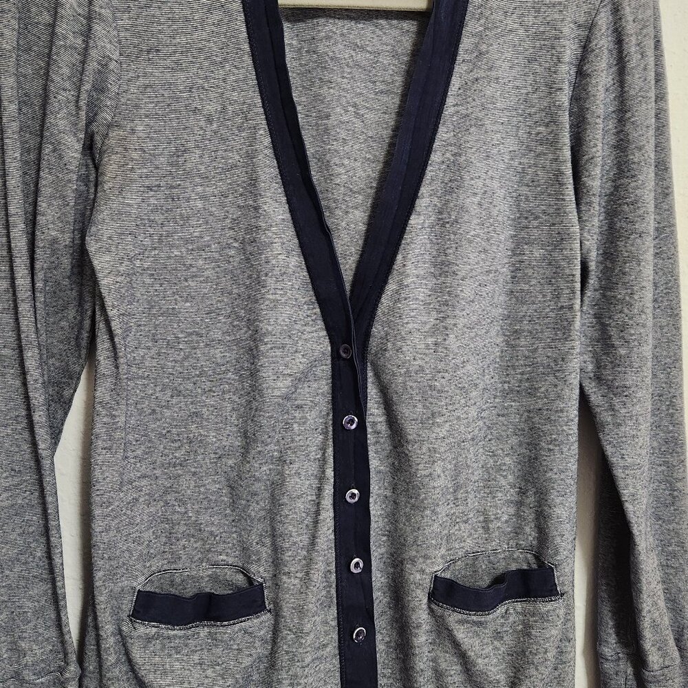 J Crew | Women's Blue Vintage Striped Cotton Overlay Cardigan Pockets Medium